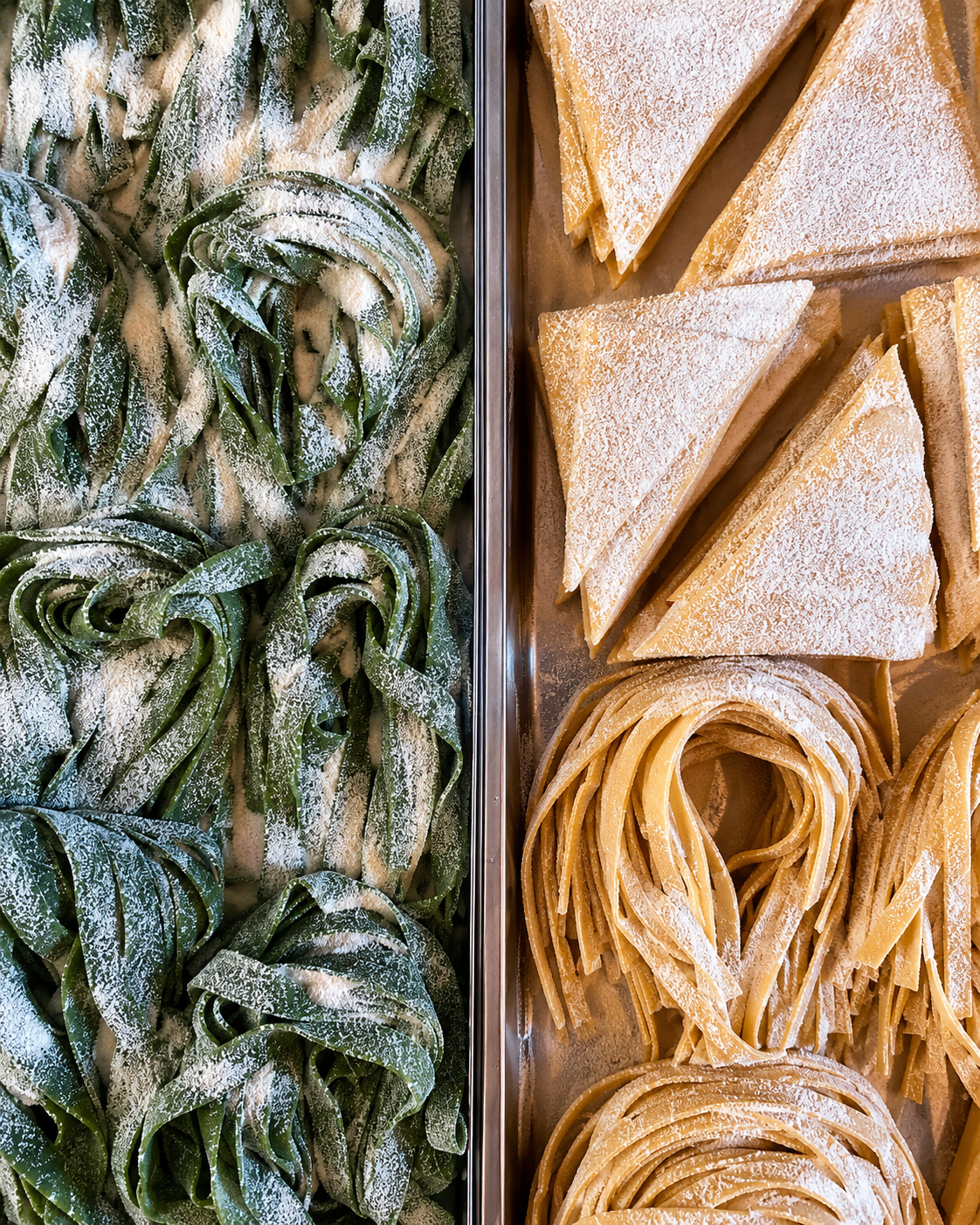 Fresh pasta and filled pasta dusted with flour